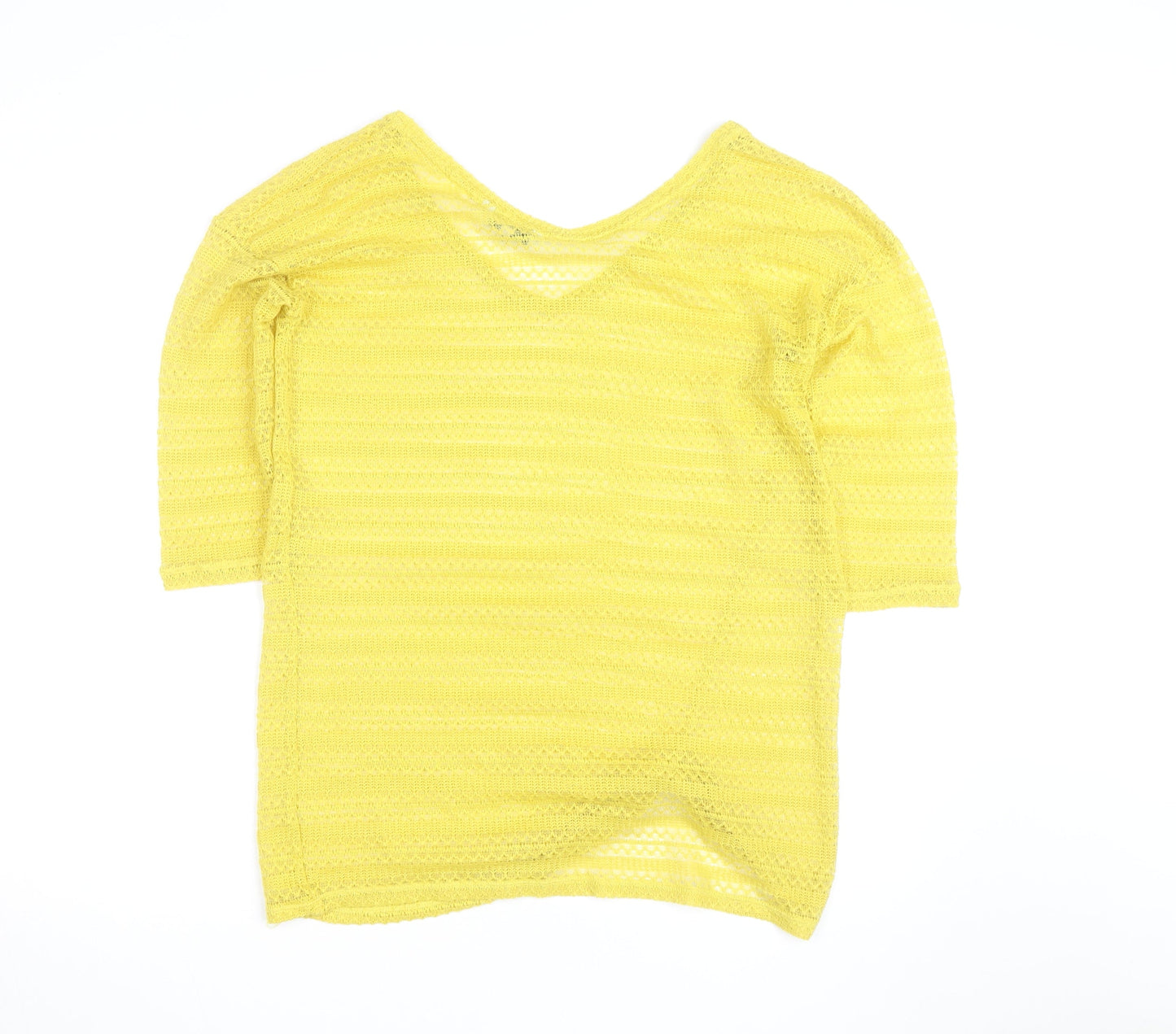 Next Women’s Yellow Knit V-Neck 3/4 Sleeve Pullover Jumper Size 12