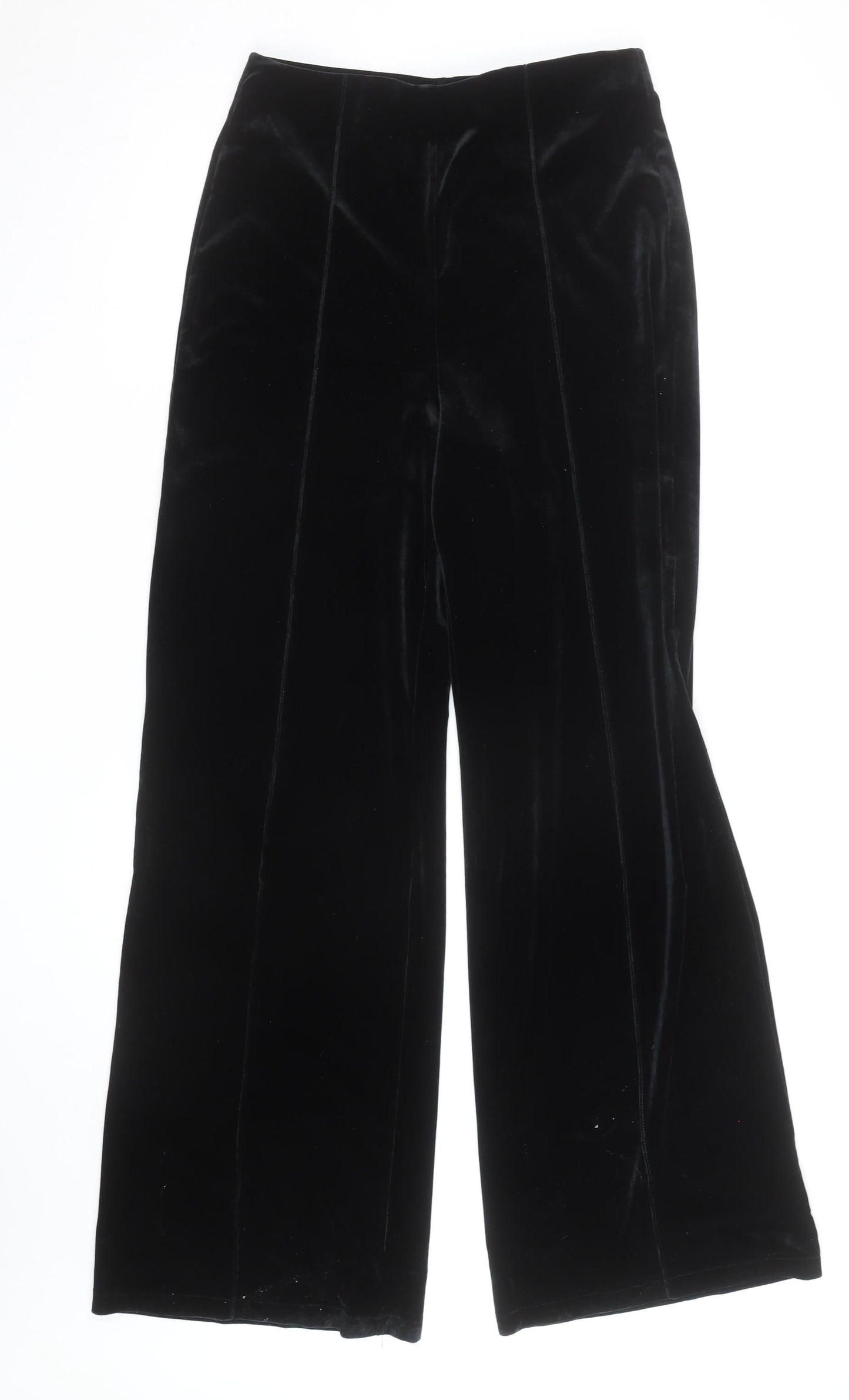 Mango Women Black Velvet Wide-Leg Trousers Size M