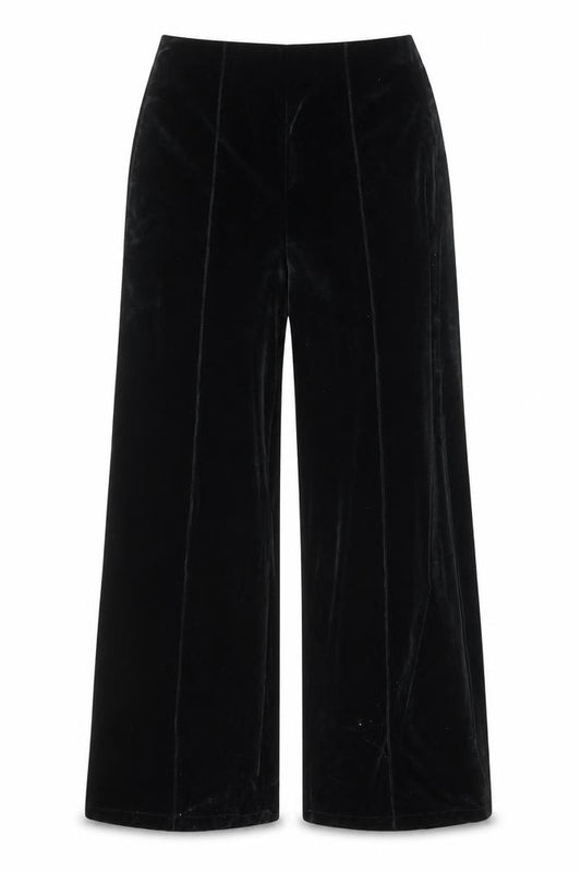 Mango Women Black Velvet Wide-Leg Trousers Size M
