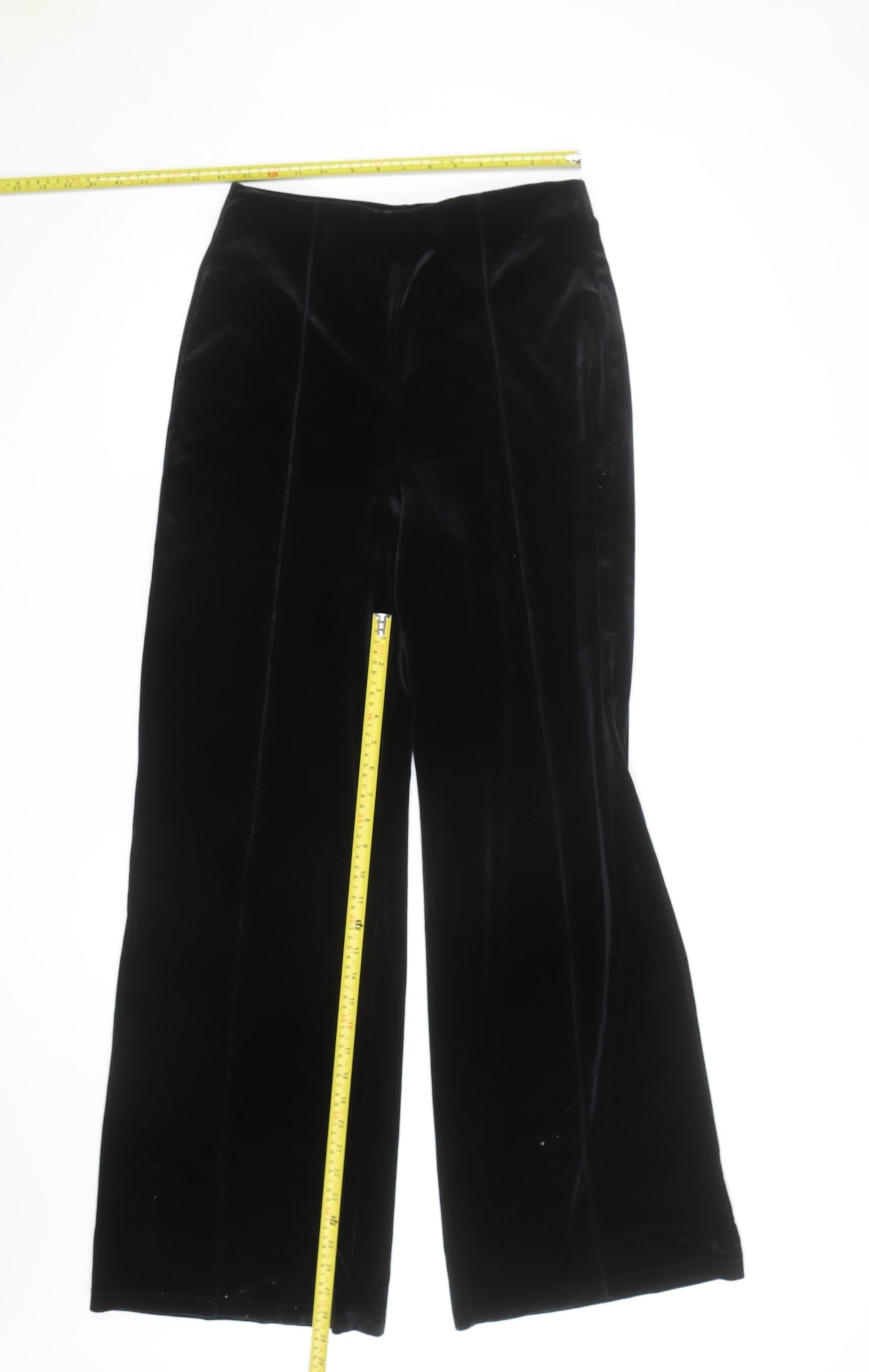 Mango Women Black Velvet Wide-Leg Trousers Size M