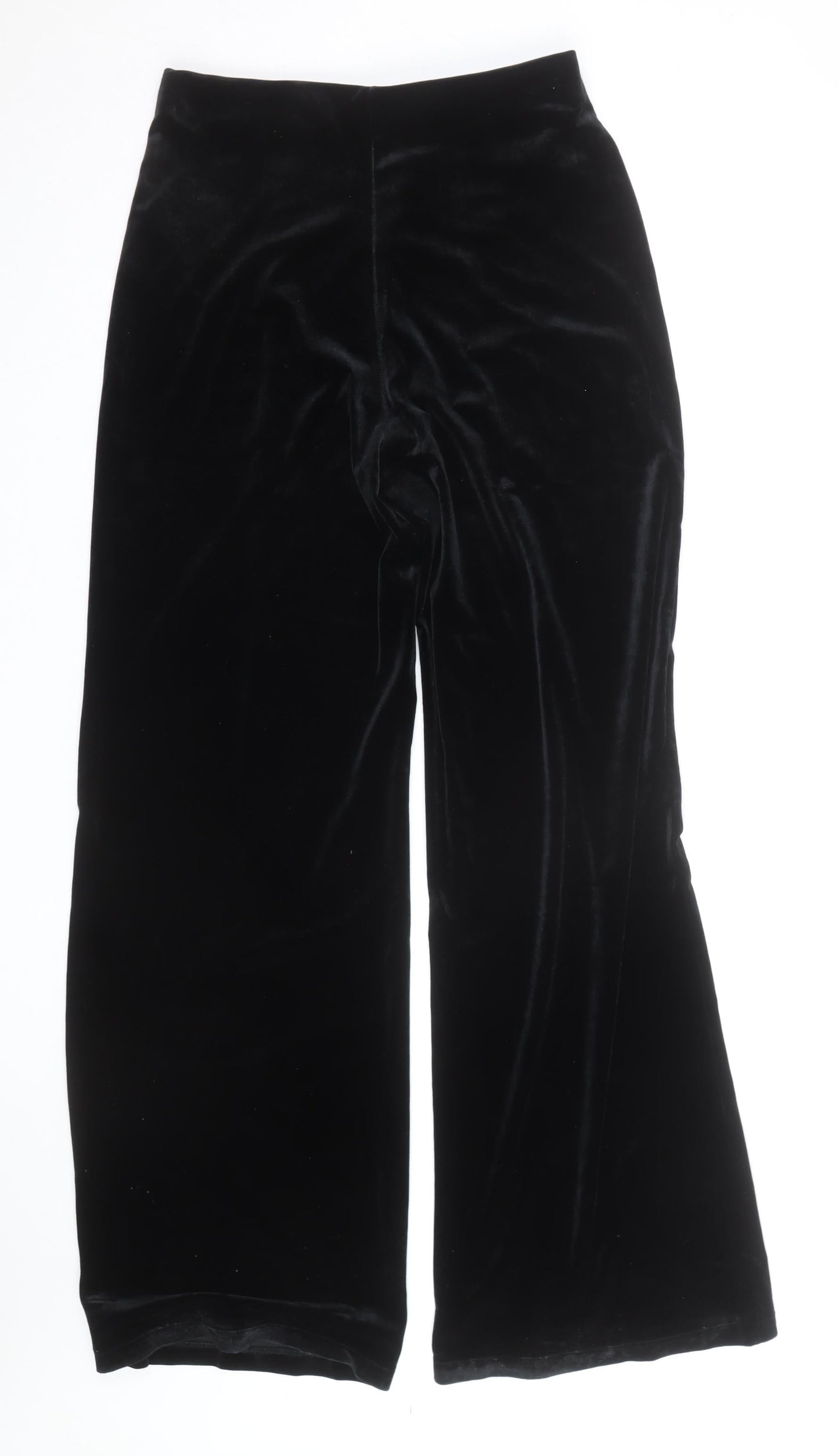 Mango Women Black Velvet Wide-Leg Trousers Size M