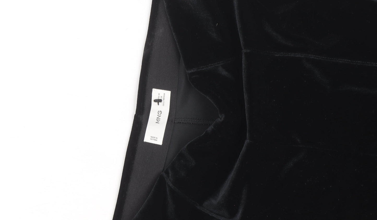 Mango Women Black Velvet Wide-Leg Trousers Size M