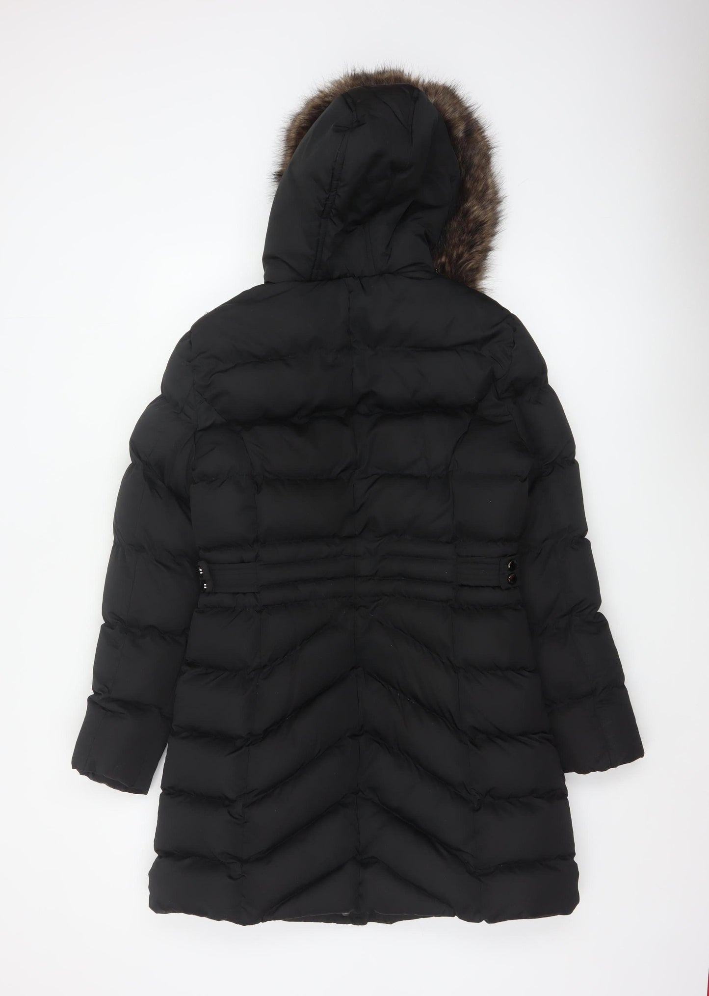 New Look Women's Black Long Puffer Coat Size 10 Hooded Belted Winter Jacket