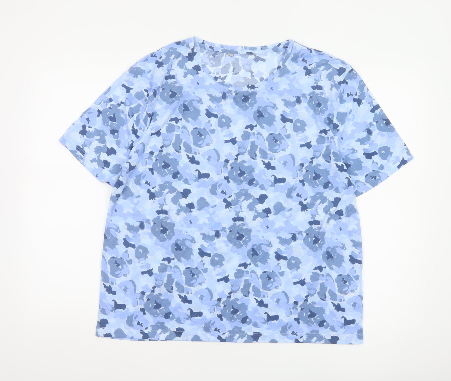 Marks and Spencer Womens Blue Floral T-Shirt Size 14 Polyester Short Sleeve