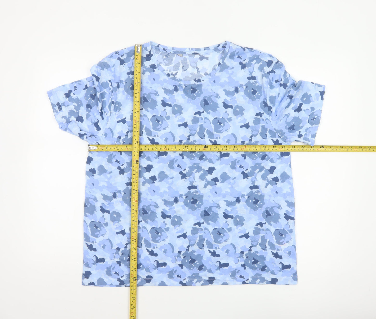 Marks and Spencer Womens Blue Floral T-Shirt Size 14 Polyester Short Sleeve