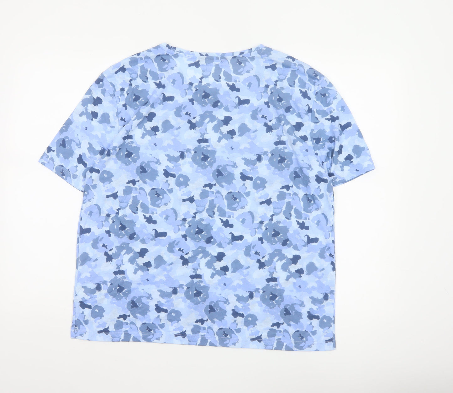 Marks and Spencer Womens Blue Floral T-Shirt Size 14 Polyester Short Sleeve