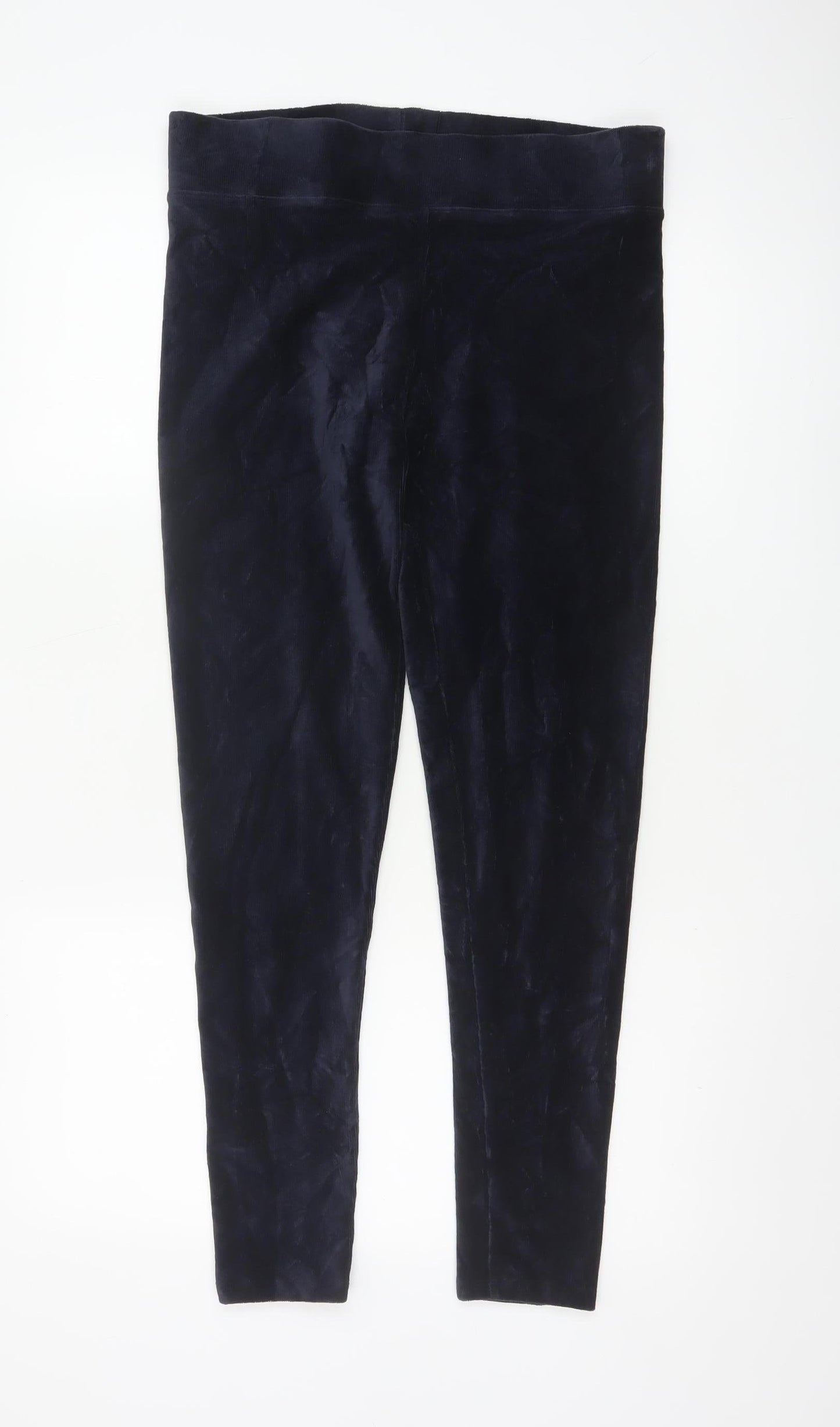 Marks and Spencer Women Blue Velvet Leggings Size 12 Slim Fit