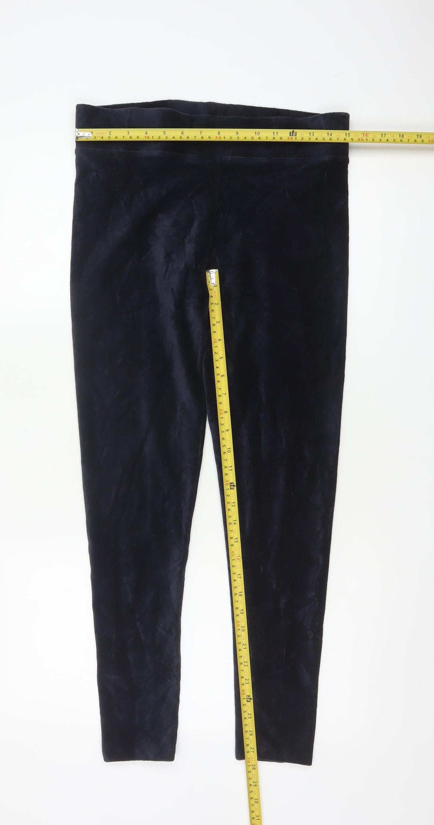 Marks and Spencer Women Blue Velvet Leggings Size 12 Slim Fit
