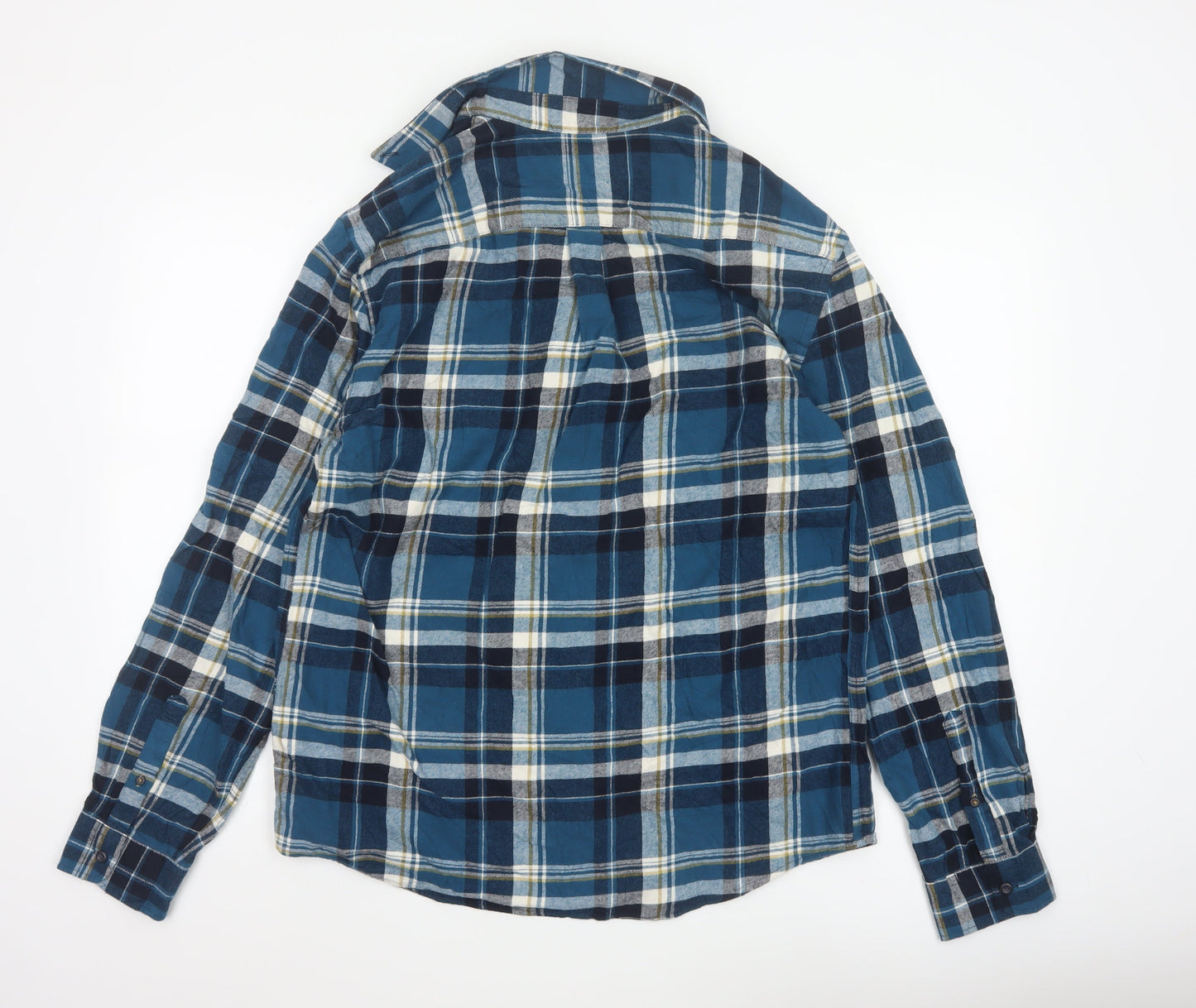 Marks and Spencer Men's Blue Plaid Flannel Cotton Long Sleeve Button-Up Shirt L Regular