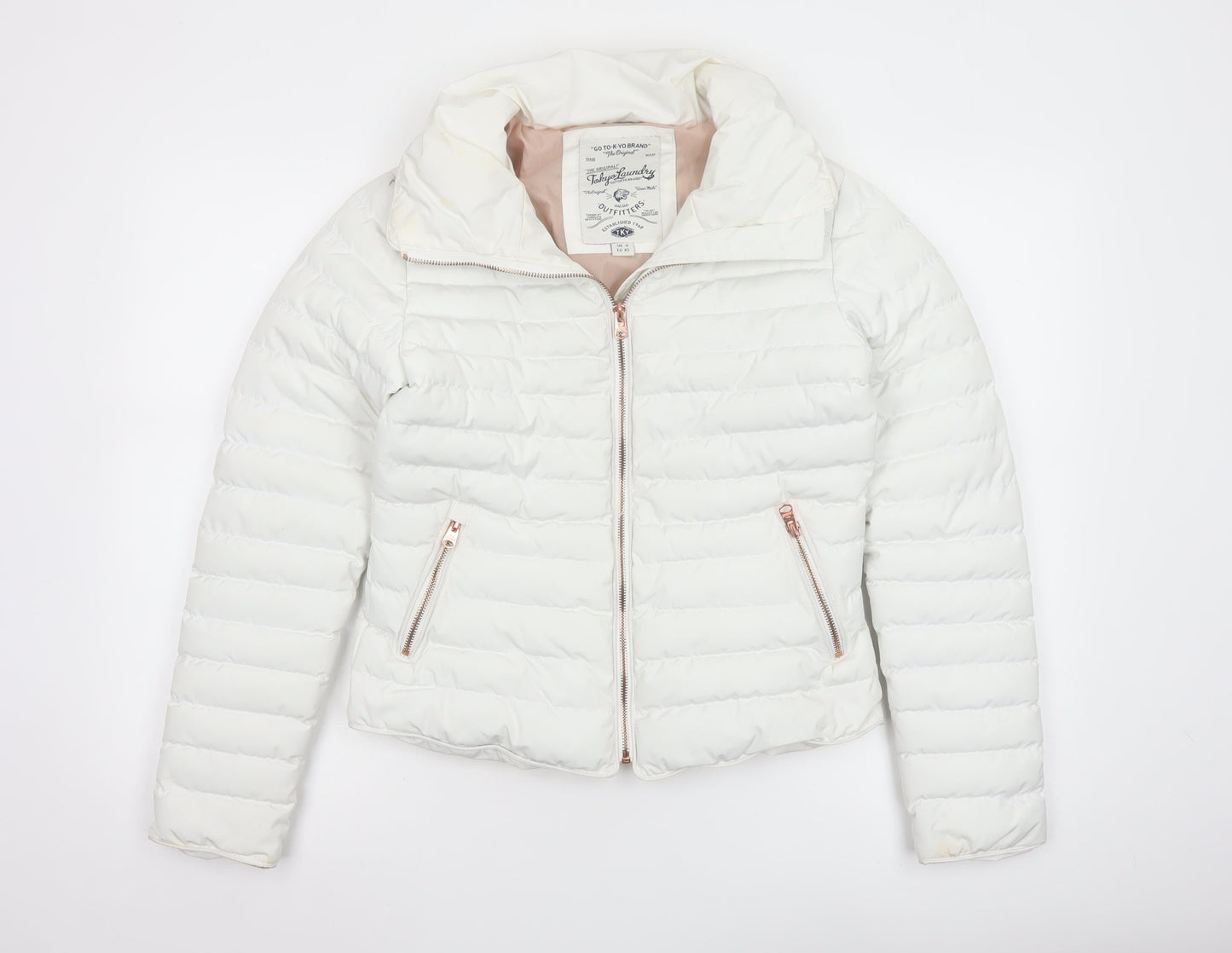 Tokyo Laundry Women’s White Puffer Jacket UK 8 XS Lightweight Quilted