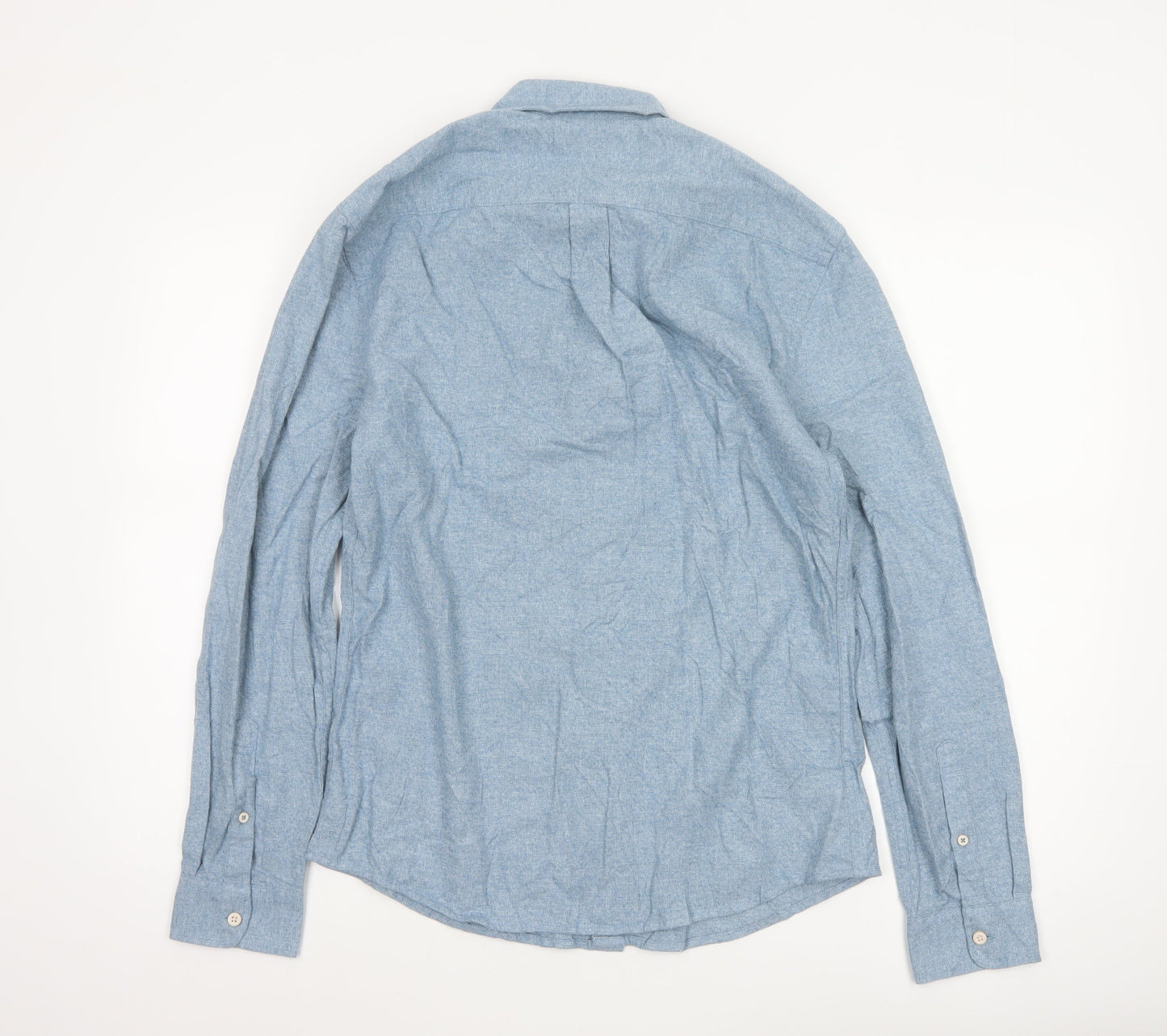 Marks and Spencer Men's Blue Cotton Button-Down Shirt S Regular Fit