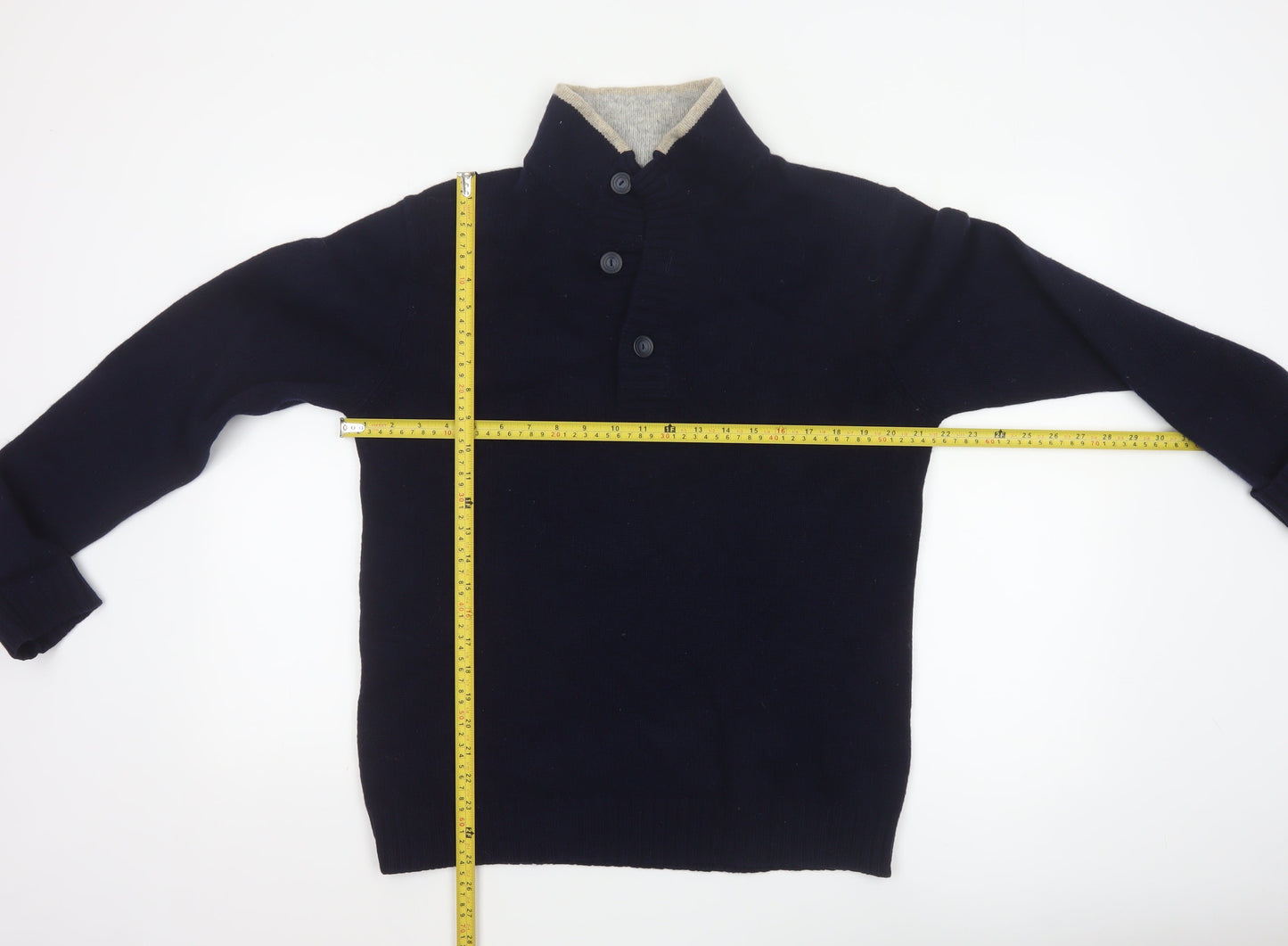 Monsoon Men's Blue Lambswool Henley Jumper Size M