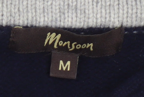 Monsoon Men's Blue Lambswool Henley Jumper Size M