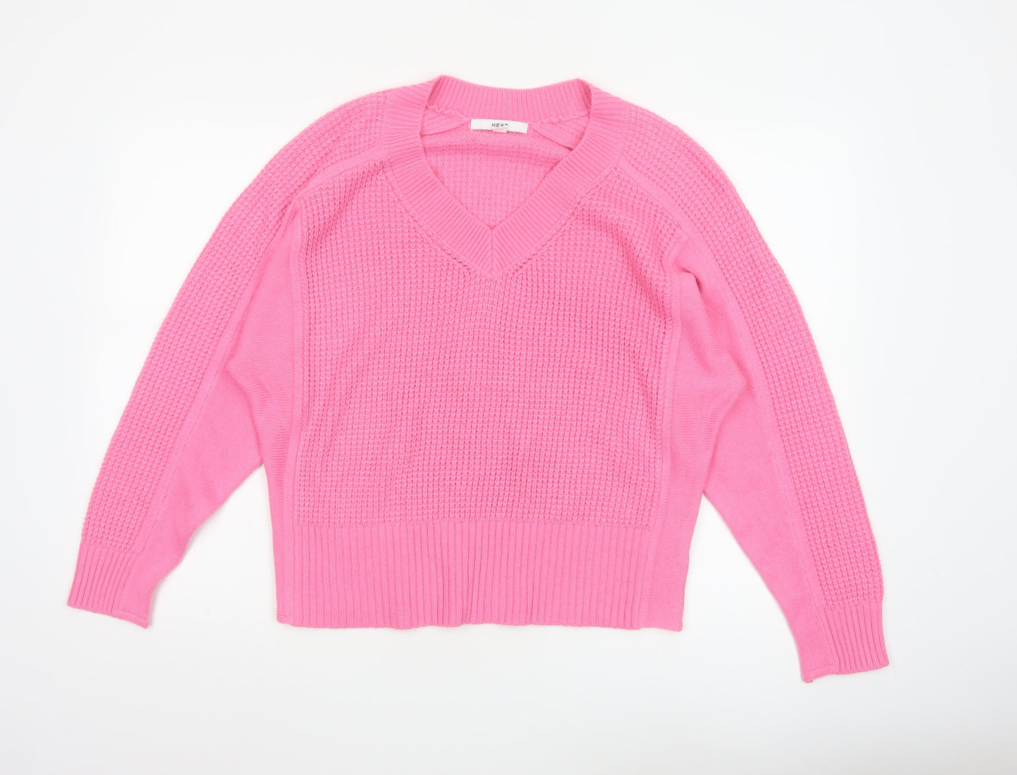Next Women's Pink V-Neck Acrylic Knit Jumper Size 14