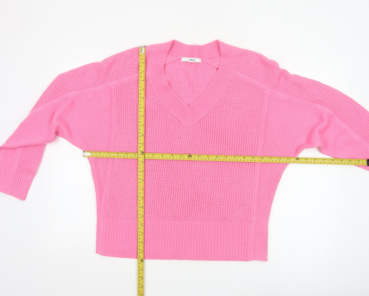 Next Women's Pink V-Neck Acrylic Knit Jumper Size 14