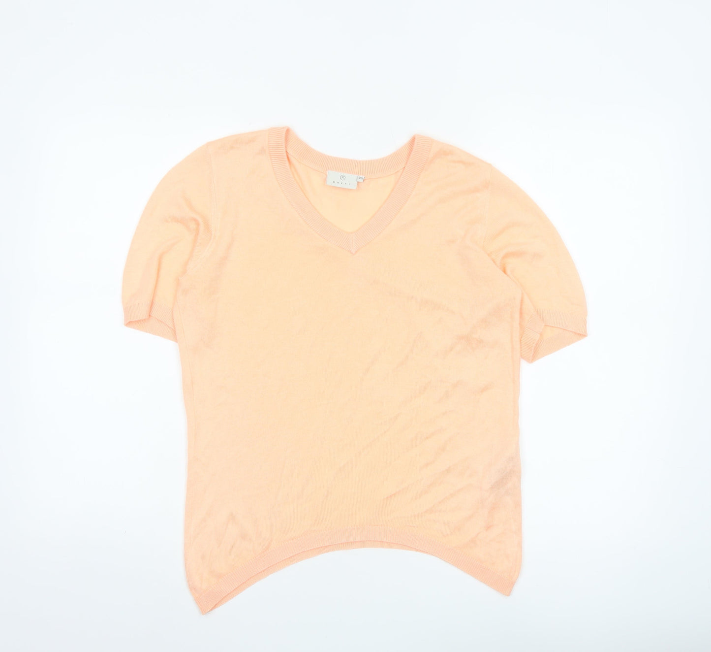 KAFFE Womens Orange XS V-Neck Short Sleeve Knit Top