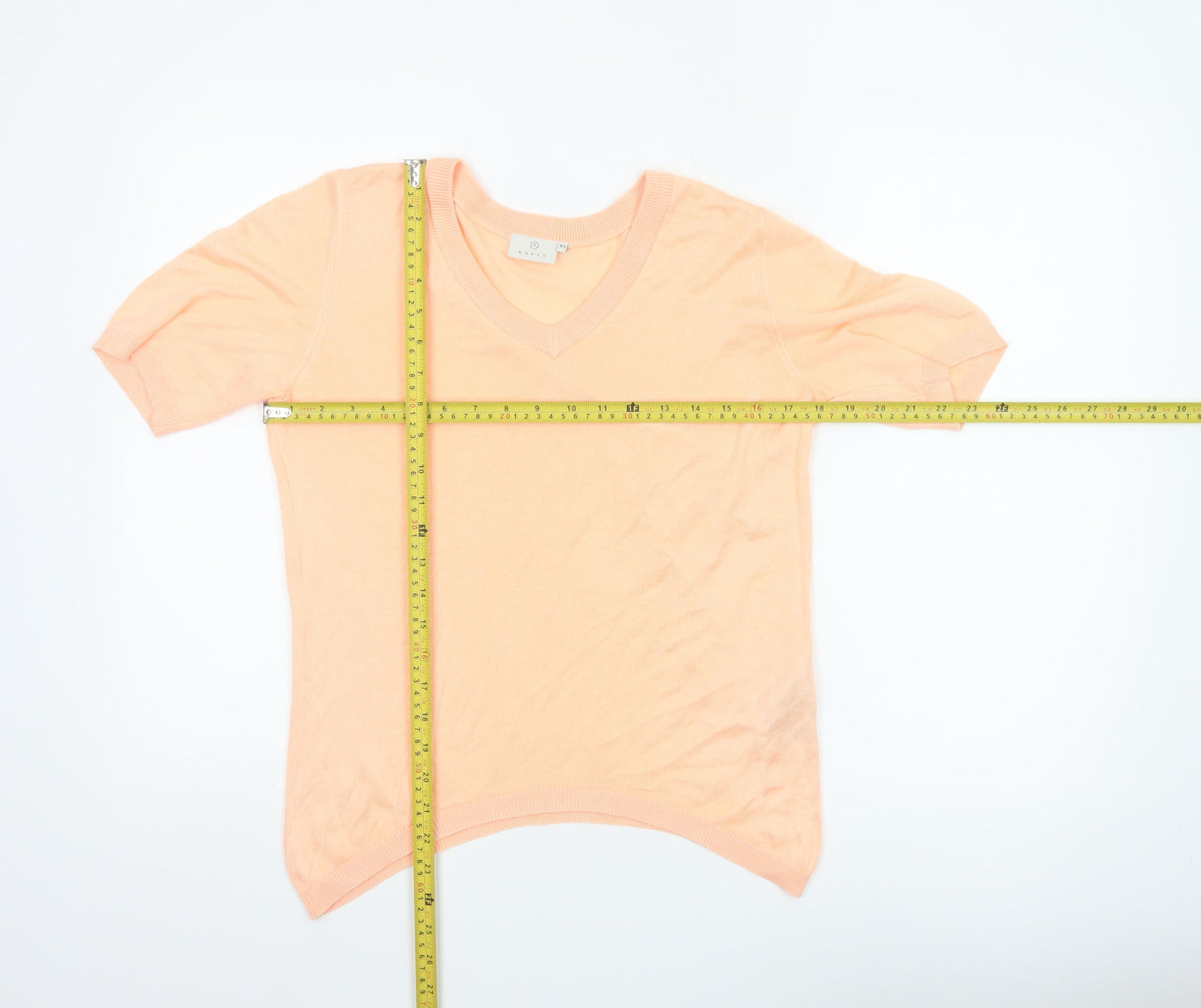 KAFFE Womens Orange XS V-Neck Short Sleeve Knit Top