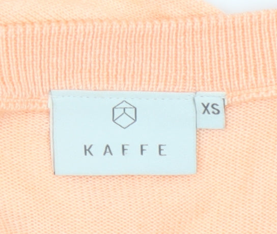 KAFFE Womens Orange XS V-Neck Short Sleeve Knit Top