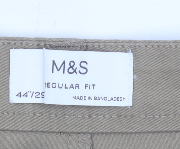 Marks and Spencer Men's Beige Regular Fit Chino Trousers 44x29