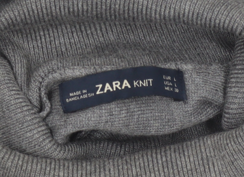 ZARA Women Grey Roll Neck Knit Pullover Jumper Size 14