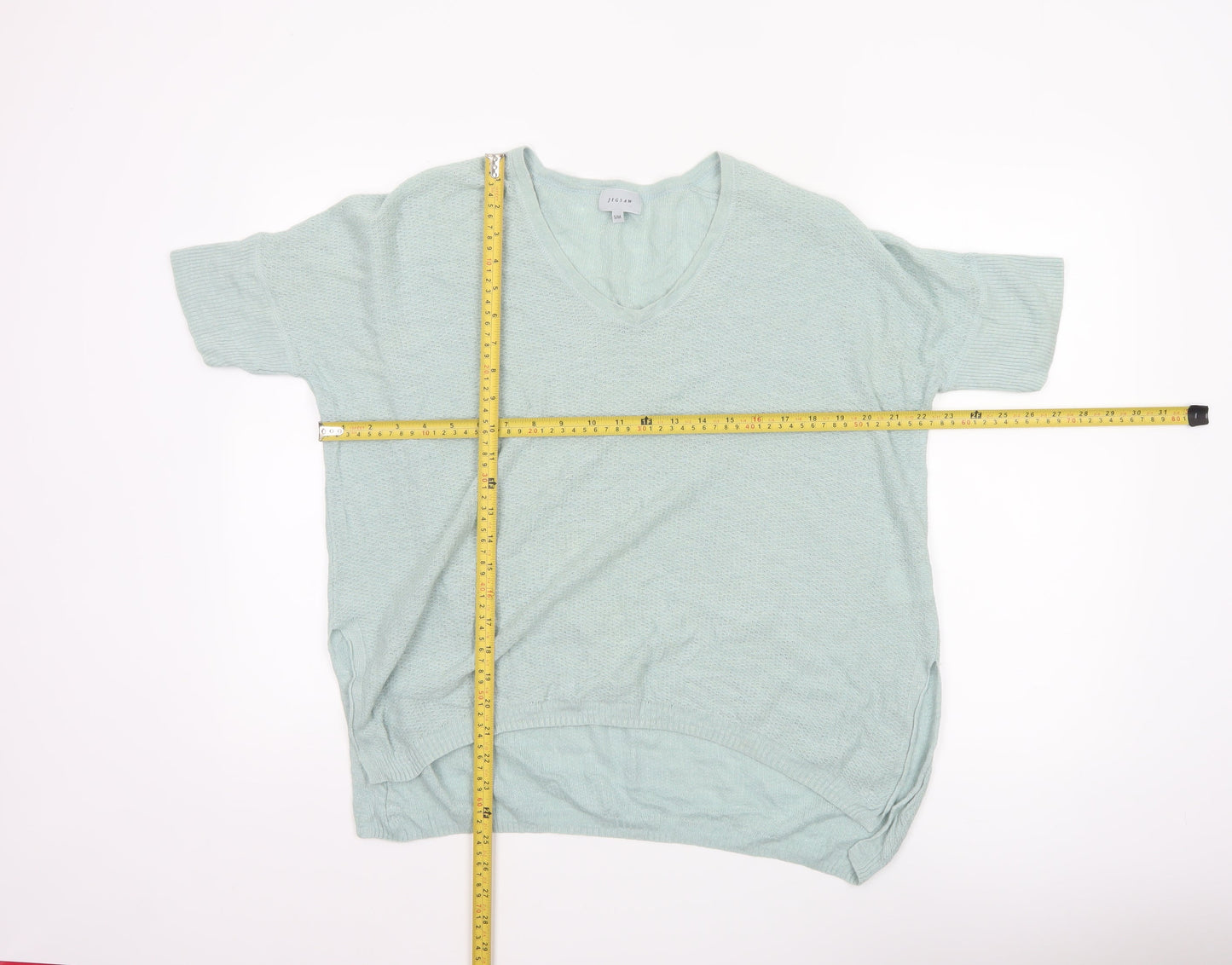 Jigsaw Women’s Green Linen Blend V-Neck Short Sleeve Knit Top S