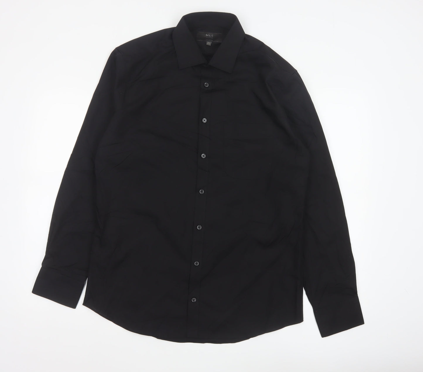 Marks and Spencer Men's Black Slim Fit Long Sleeve Button-Up Shirt 15.5in