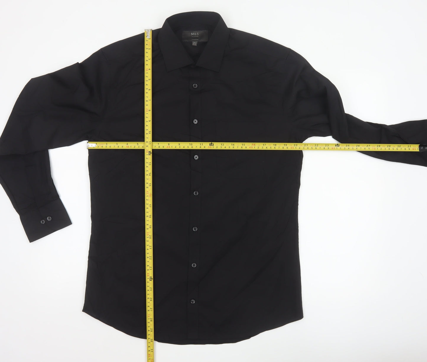 Marks and Spencer Men's Black Slim Fit Long Sleeve Button-Up Shirt 15.5in