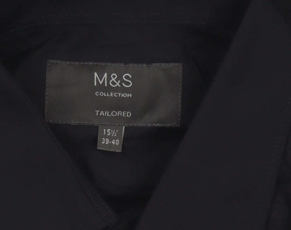 Marks and Spencer Men's Black Slim Fit Long Sleeve Button-Up Shirt 15.5in