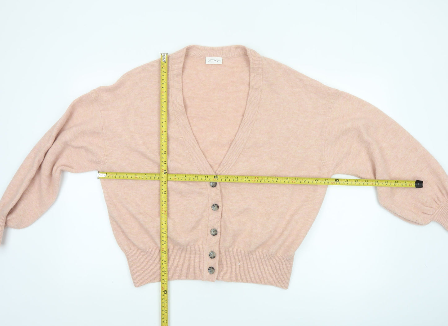 American Vintage Women Pink Wool Blend V-Neck Button Cardigan XS