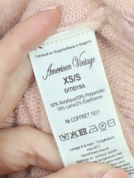 American Vintage Women Pink Wool Blend V-Neck Button Cardigan XS