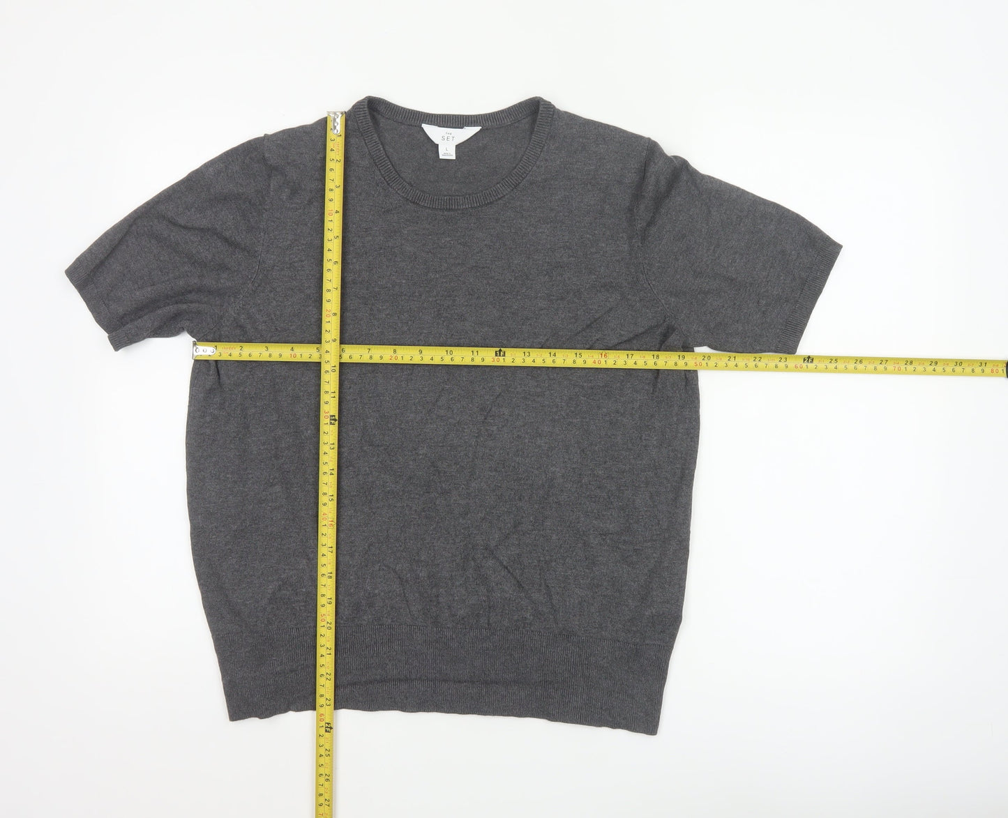 SET Women's Grey Short Sleeve Crew Neck Knit Jumper L