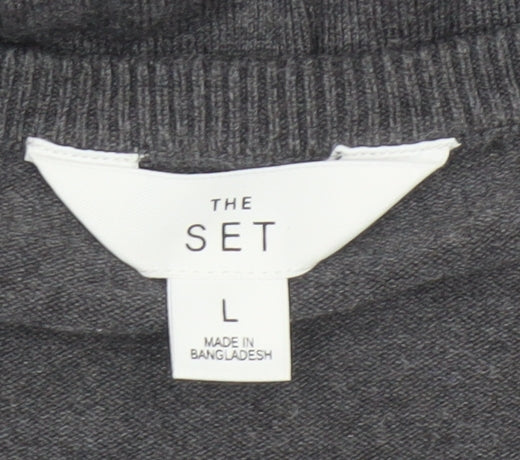 SET Women's Grey Short Sleeve Crew Neck Knit Jumper L