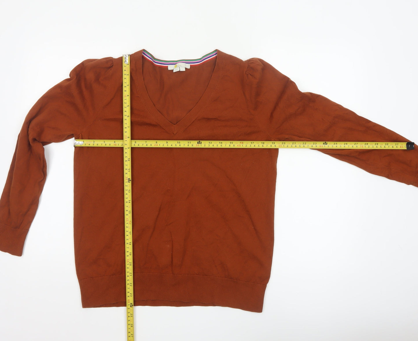 Boden Women Brown V-Neck Cotton Blend Pullover Jumper Size L