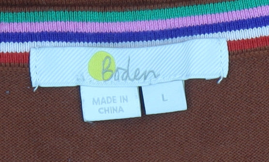 Boden Women Brown V-Neck Cotton Blend Pullover Jumper Size L