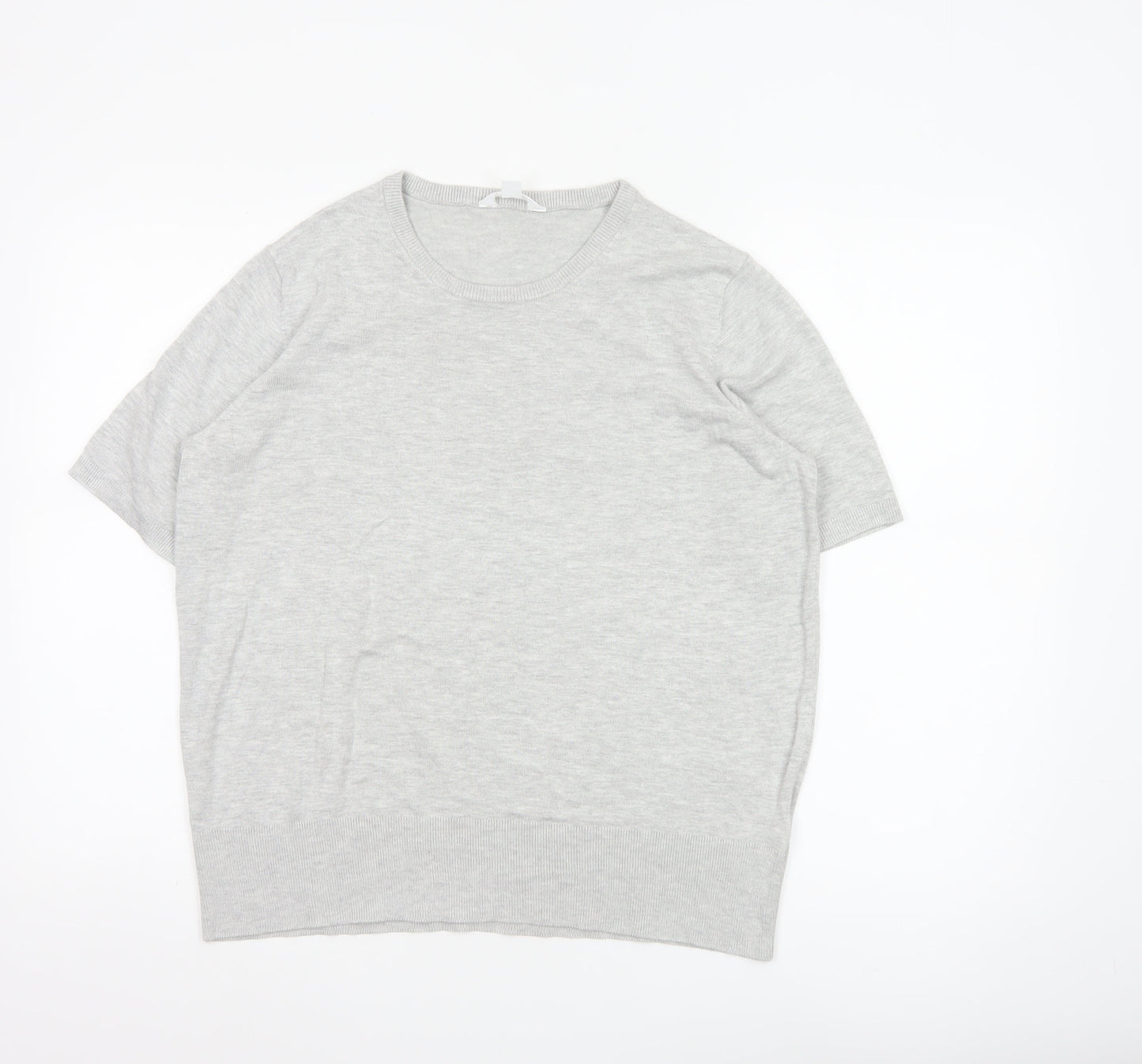 The Set Women Grey L Short Sleeve Knit Pullover Jumper