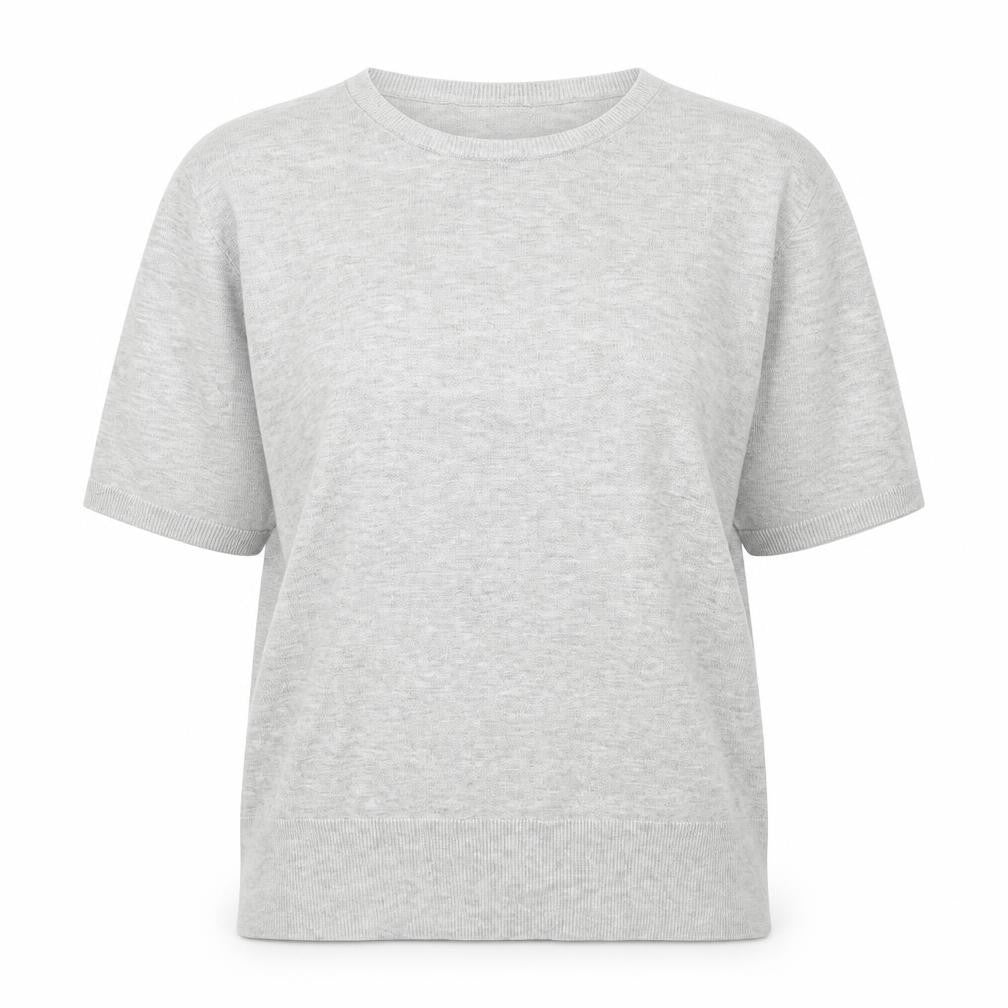 The Set Women Grey L Short Sleeve Knit Pullover Jumper