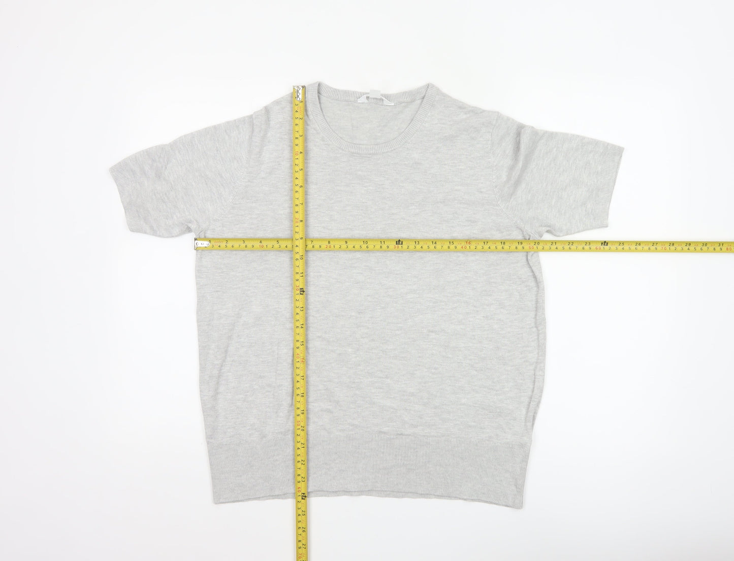 The Set Women Grey L Short Sleeve Knit Pullover Jumper