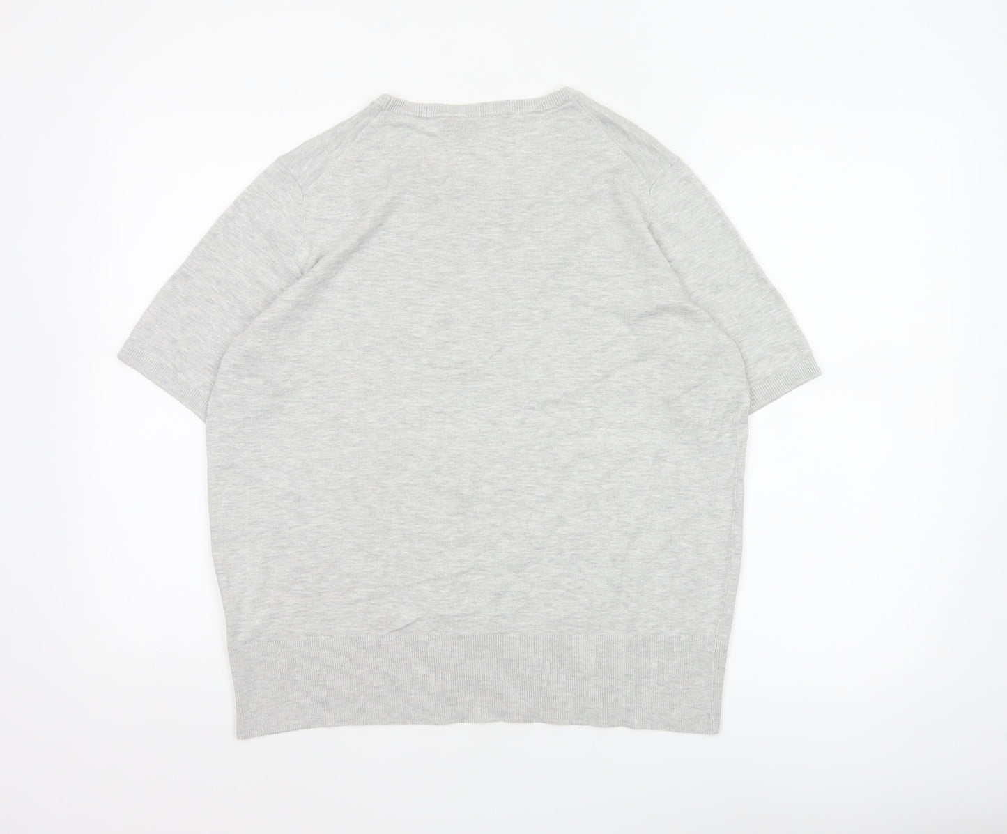 The Set Women Grey L Short Sleeve Knit Pullover Jumper