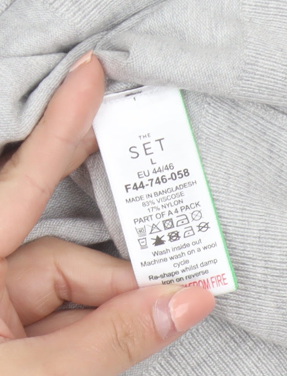 The Set Women Grey L Short Sleeve Knit Pullover Jumper