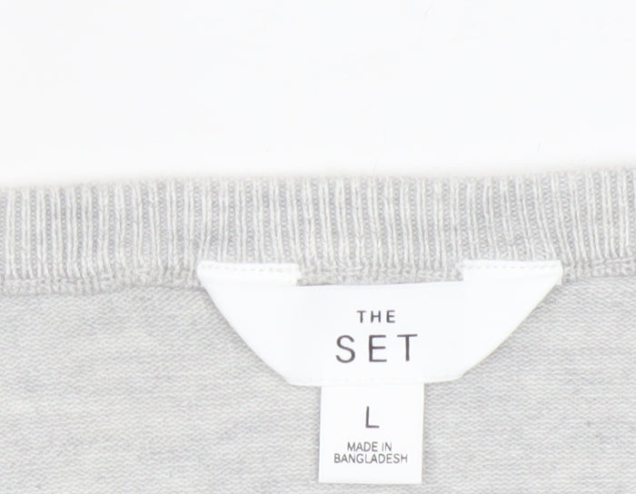 The Set Women Grey L Short Sleeve Knit Pullover Jumper