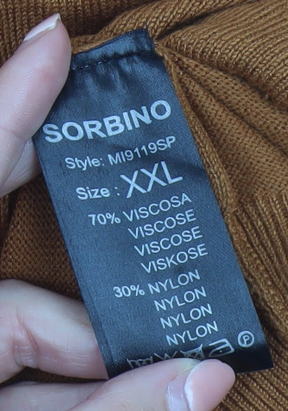 Sorbino Men’s Brown Roll Neck Pullover Jumper 2XL Viscose Knit