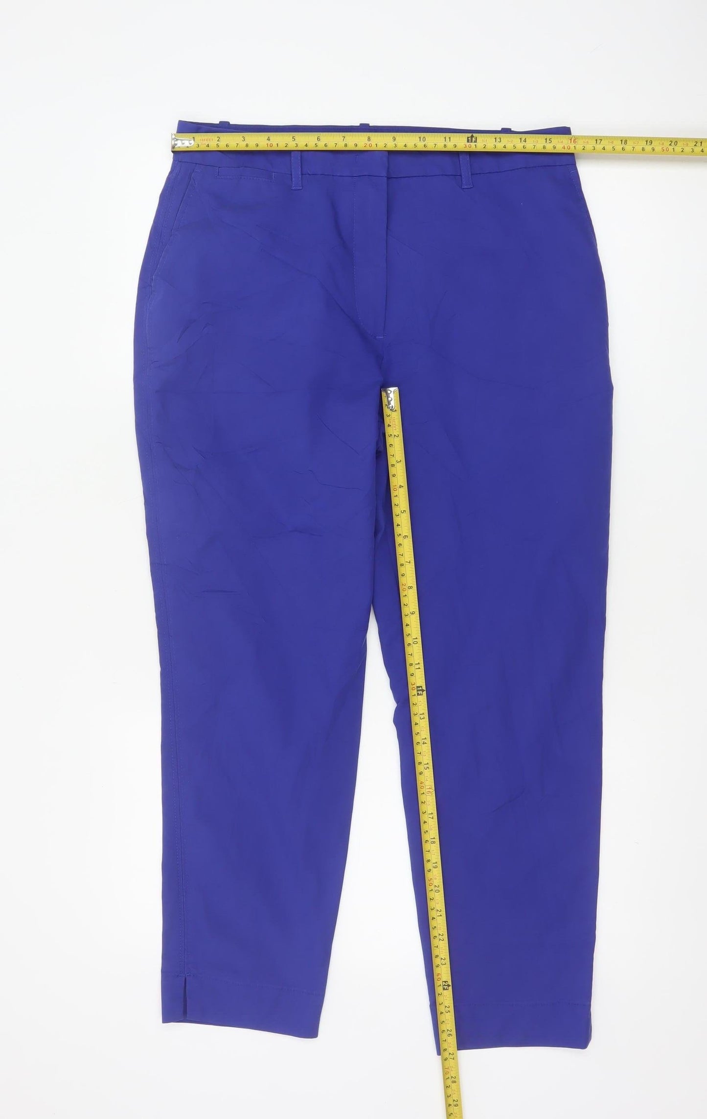 Marks and Spencer Women Blue Chino Style Straight Leg Cotton Trousers Size 12