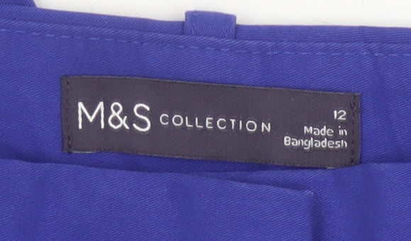 Marks and Spencer Women Blue Chino Style Straight Leg Cotton Trousers Size 12