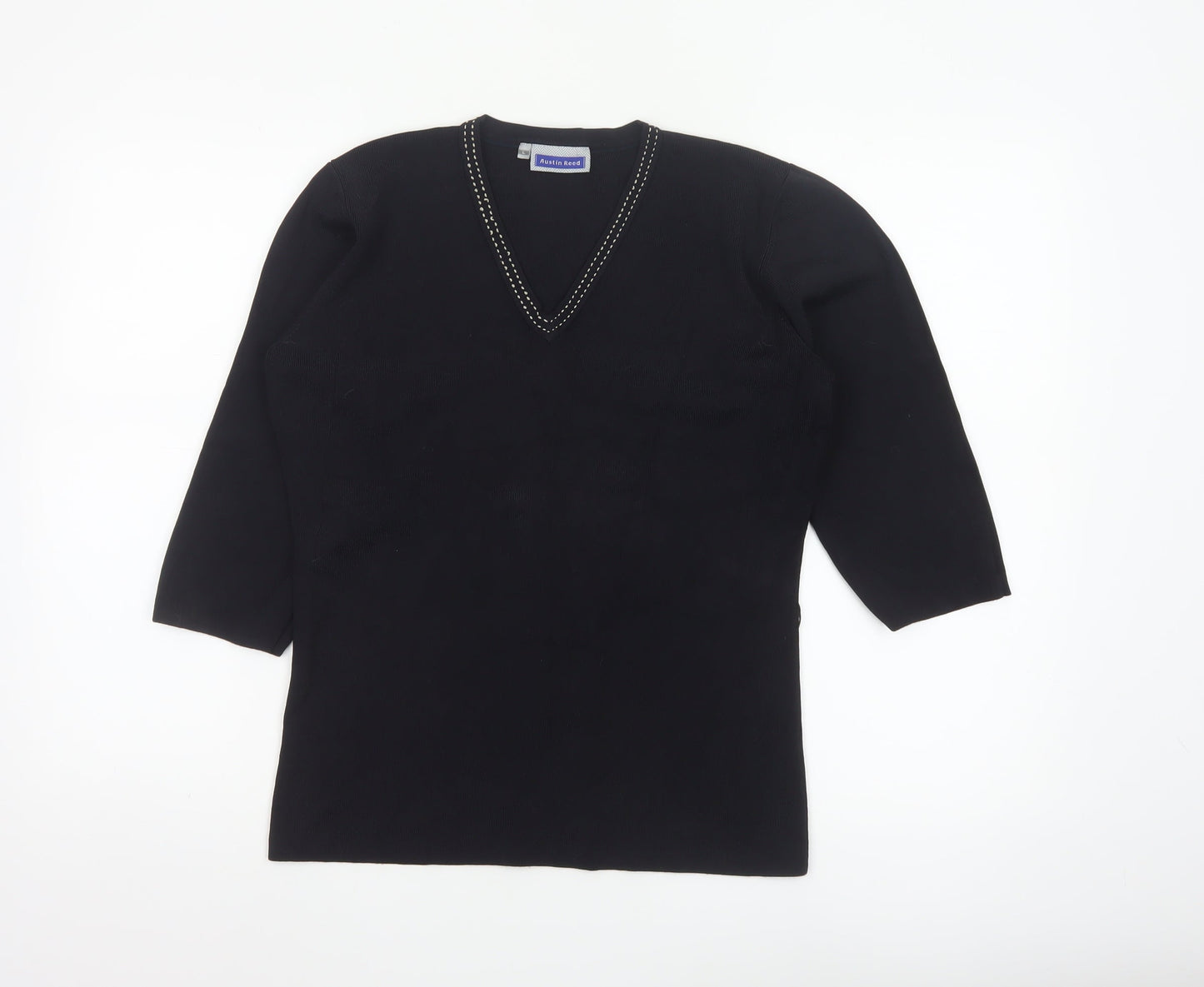 Austin Reed Women's Black V-Neck Beaded Trim Jumper Size L