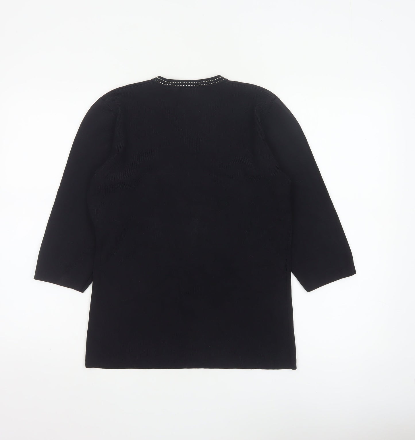 Austin Reed Women's Black V-Neck Beaded Trim Jumper Size L