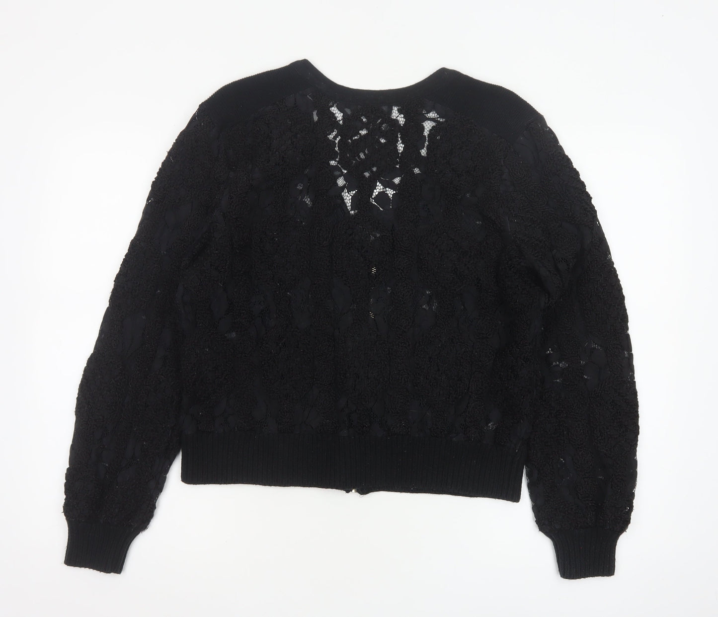 Mint Velvet Women Black Lace Bomber Jacket L Zip Casual Classic