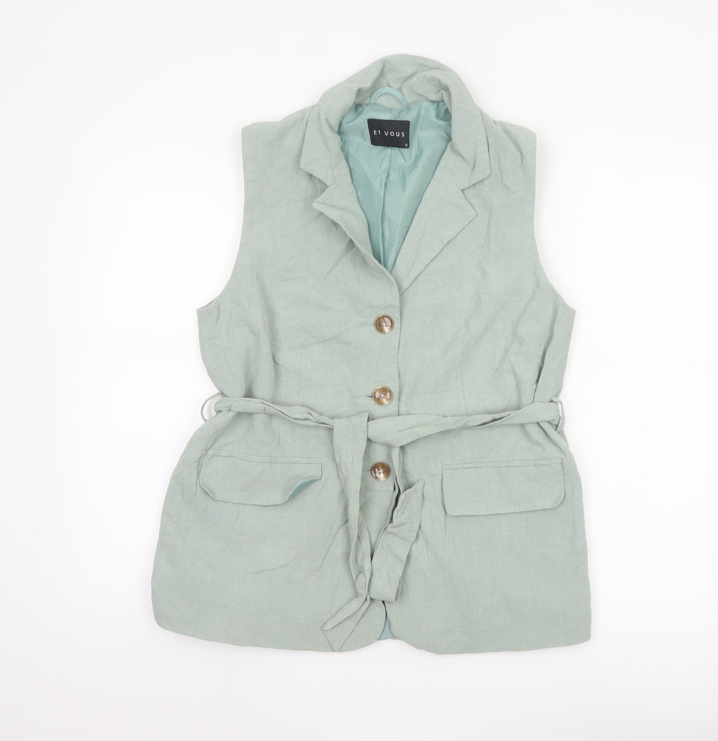 Et Vous Women Green Sleeveless Tunic Linen Blend Blouse Size 12