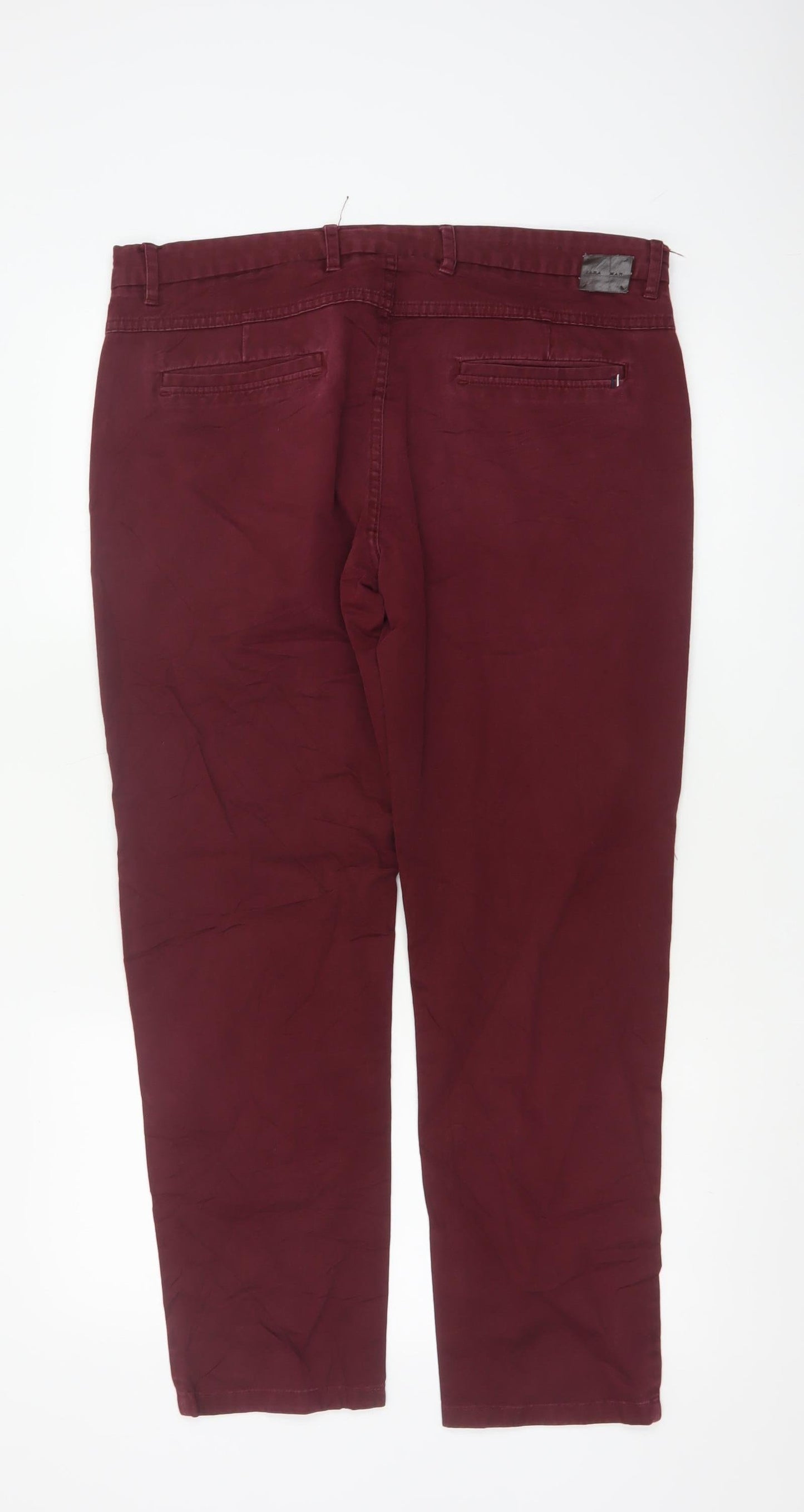 Zara Man Red Chino Trousers Men's Size L 36W Straight Fit