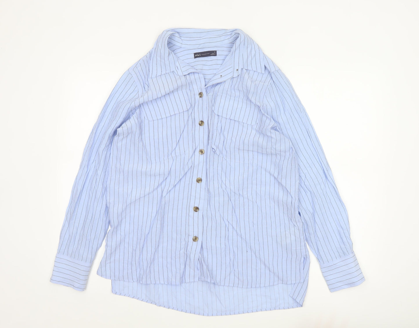 Marks and Spencer Women Blue Striped Button-Up Shirt Size 12