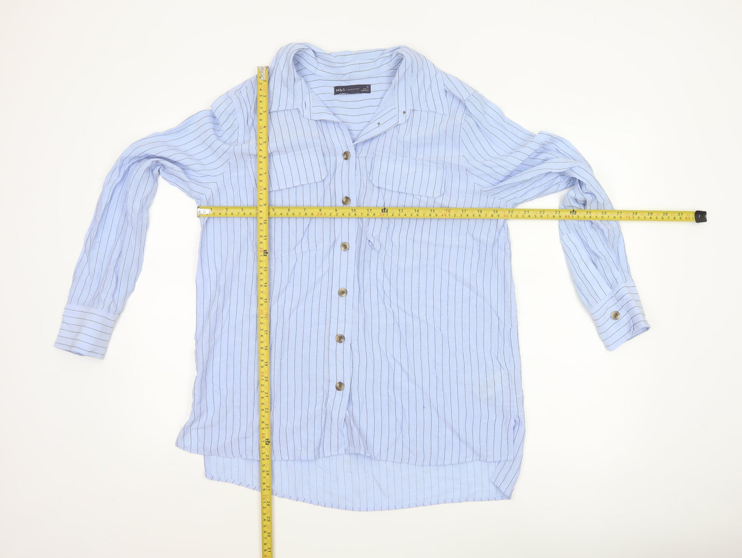 Marks and Spencer Women Blue Striped Button-Up Shirt Size 12